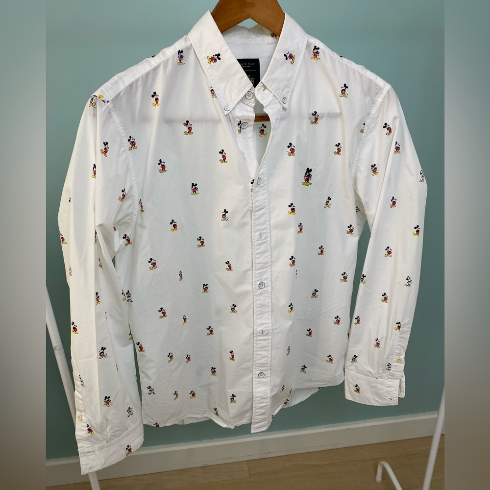 rag & bone White Shirt with Mickey Mouse Print